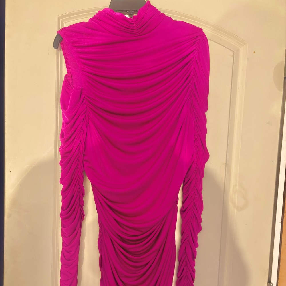 Aliette Magenta Ruched Long Sleeve Bodycon Dress – Elegant Party Style